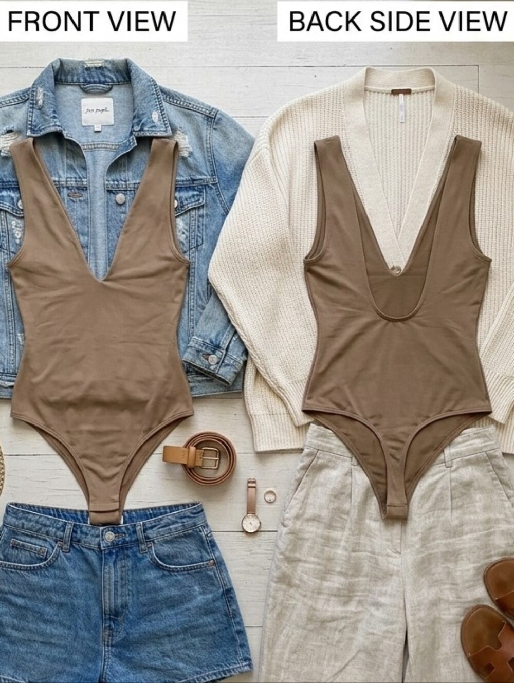 Free People Keep It Sleek Deep V-Neck Bodysuit-Extra Small - Picture 1 of 7